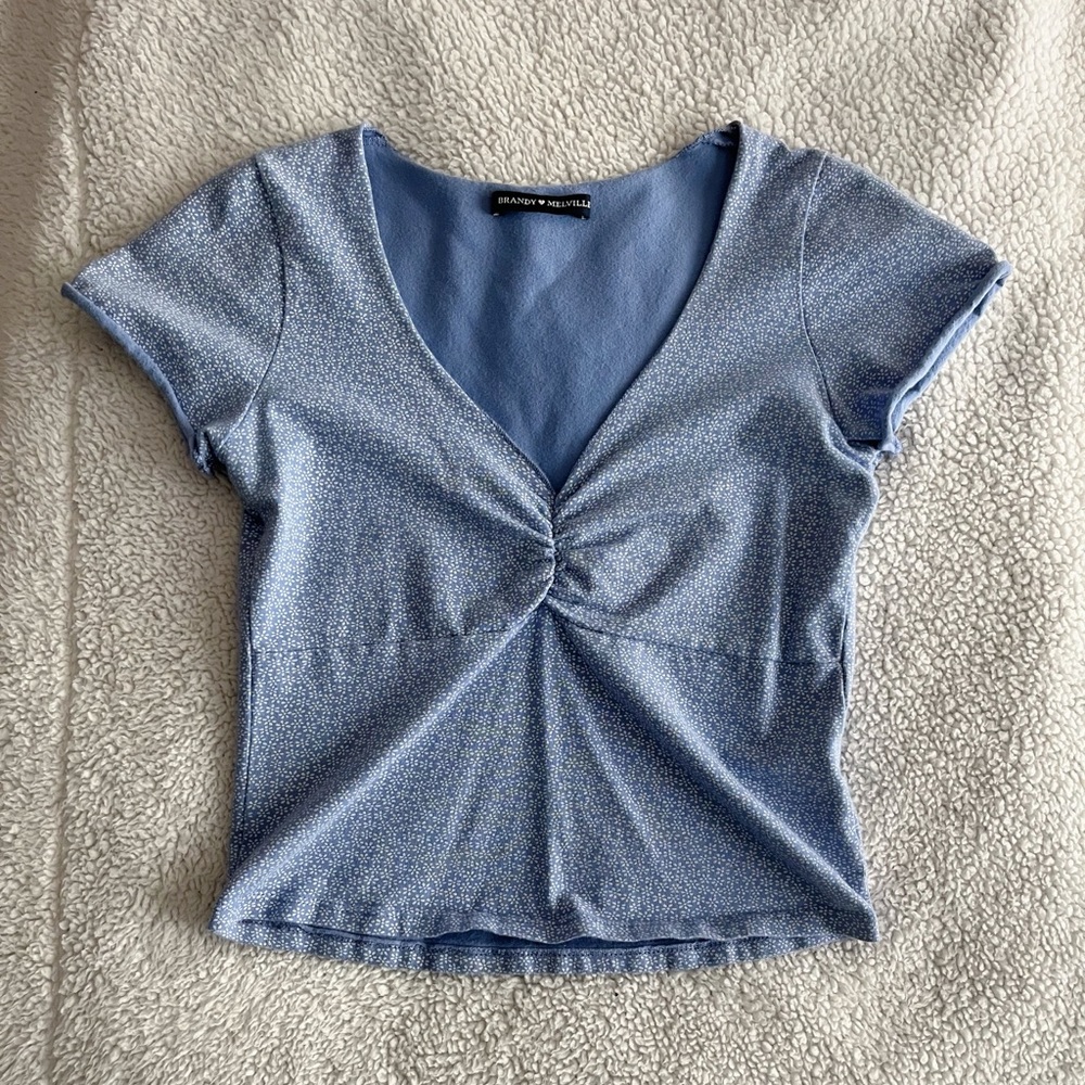 Brandy Melville Blue Cropped Fitted T-Shirt